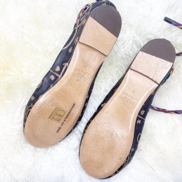 Valentino Brown Leather Bohemian Lace-Up Ballet Flats Shoes - Picture 5 of 7